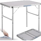 tectake Aluminium Folding Table, Folding Camping Table with Adjustable Height, Lightweight and Waterproof, Outdoor Garden Tab