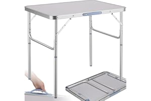 TecTake® Tavolo da Campeggio Pieghevole, con Maniglia, Tavolo Salvaspazio, Tavolo da Giardino Regolabile, Tavolino Portatile, Resistente alle Intemperie - Grigio