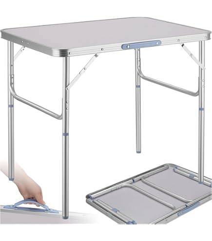 Mesa Camping Plegable VidaXL 60x45cm - Aluminio, MDF, Gris, Portátil