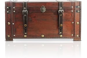 BRYNNBERG - Pirate Treasure Chest Storage Box - Boston 50x25x28cm - Durable Wooden Treasure Chest with Lock - Unique Handmade Decorative Wood Storage Box - Vintage Wood Chest Box - The Best Gift