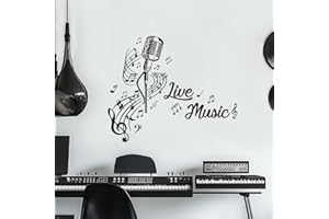 SUPERDANT Adhesivo de Pared con Micrófono y Notas Musicales, Negro, Vinilo Negro, 2 Hojas de 90 x 30 cm, Reutilizable, Para Paredes, Amantes de la Música, Dormitorio, Sala de Música, Aula