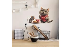 ‎COVPAW COVPAW Wall Sticker Mouse and Cat Coffee Wall Sticker Coffee Break Kitchen Cafe Living Room Office Wall Picture Coffee Shop Furniture Fridge Wall Decoration (Coffee Break Mouse and Cat)