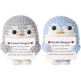 TOYMIS 2pcs Pocket Penguin Hug, 2.6 Inch Funny Knitted Toy With Encouragement Card, Cute Positive Doll Crochet for Friends Family Birthday Party Gift Decoration (Gray, Blue)