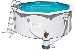 Bestway Hydrium Piscine 300 x 120 cm, Cap. 7 630, Filtre à Sable 58397 (2 006 Lt/H). Comprend : Tapis de Base, Skimmer Professionnel, échelle de sécurité et DVD, Blanc