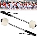 Kleemeiero 2 PCS Maillet Tambour Feutre et Acier Inoxydable 32x5CM Baguette de Tambour Tambour à Maillet Poignée Texturée Anti-Dérapante Lanière de Sécurité pour Grosse Caisse Professionnelle