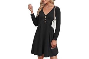GRMLRPT Robe Femme Décontracté Robes Manches Longues Pull A-Line à Col V Tissu du Côtelé Pullover Chaud Casual Automne Hiver pour Bureau(Multicolore,S-XXL)