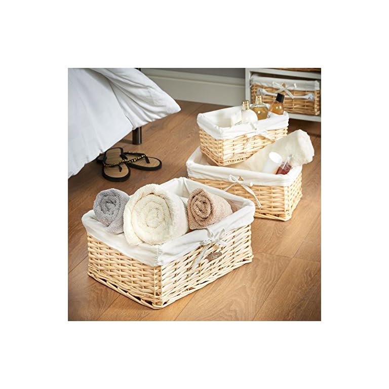 VonHaus 3-er Set mit großer Truhe und Körben aus Korbgeflecht