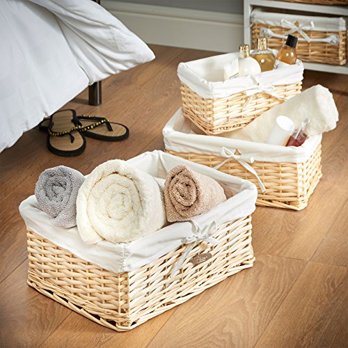 VonHaus 3-er Set mit großer Truhe und Körben aus Korbgeflecht