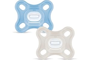 MAM Comfort Schnuller | 0-3 Monate | Schnuller für Frühgeborene und Neugeborene | stillfreundlicher Babyschnuller | besonders klein & leicht | extra sanft | 100% Silikon | blau/beige | 2 Stück