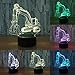 Price comparison product image Yunnuo Celebrity 3D Excavator 7 Colour LED Touch Nachtlicht Nursery Bedroom Bedside Table Lamp, Multi-Coloured, Unregelmäßige, 1.00W