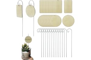 DUGYIRS 50 Set Étiquette pour Plante de Bois avec Crochet de Barre Métallique mis à la Terre pour Extérieur,Légumes,Fleurs,Bonsaï(Carré,Rond)