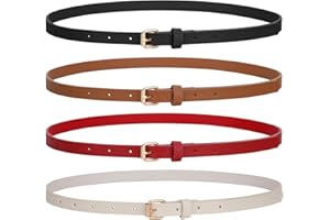 LEACOOLKEY 4 sztuki skinny damski skórzany pasek do sukienek, cienki pasek w talii do dżinsów, spodni ze złotą klamrą