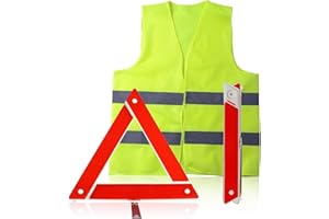 Gtwinsone Triangolo Auto Omologato Kit Sicurezza Giubbotto Triangolo e Gilet Catarifrangente Auto Giallo Alta visibilità Triangolo Emergenza Auto Pieghevole per Automobile Moto Camper Avvertimento