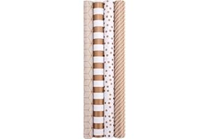 HBell Wrapping Paper Rolls,4 Rolls 44cm x 3M Gift Wrapping Paper,Birthday Wrapping Paper Roll,Striped Dot Gold Wrapping Paper for Birthday,Party, Wedding,Baby Shower,Festive Decorations (Gold)