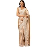 Kasee Women's Gold Silk Blend Saree with Subtle Embroidered Border