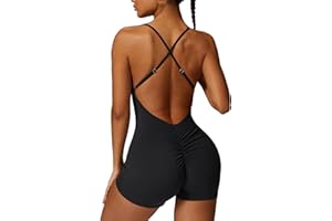 ECUPPER Women Backless Workout Jumpsuits One Piece Adjustable Strap Gym Rompers Zip Up Tummy Control Yoga Bodysuit