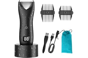 FAVRISON Rasoio Elettrico Corpo Uomo, Rasoio Parti Intime Uomo con Lama in Ceramica, IPX7 Impermeabile Depilatore Intimo Corpo Donna Body Groomer Tagliacapelli con Display LCD e Dock di Ricarica