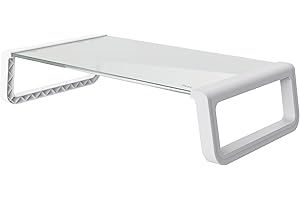 Trust Monta Supporto per Monitor Ergonomico 41 x 22 x 10 cm, Rialzo Monitor da Scrivania in Vetro Temperato, Organizzatore Scrivania per Laptop Computer Notebook PC Portatile Desktop Ufficio - Bianco