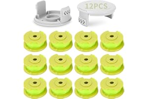 ZAXIVA 12 Pack Bobine Fil Coupe Bordure remplacements pour Ryobi One+,Ø2mm & 3.4m bobine,ligne de bobine coupe AC80RL3/AC14HCA remplacement et capuchon de protection(12 Bobine Fil Coupe Bordure,2 Couvercle)
