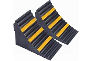bimiti Wheel Chocks 2 Pack 25x 16x 19cm Rubber Tyre Saver Brake Stoppers Heavy Duty Car Vehicle Wedge with Handles and Yellow Strips Caravan Chock Block for Travel Trailers RV Trucks and ATV Black