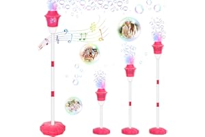 Joellfuner Automatische Seifenblasenmaschine, Elektronische Seifenblasenmaschine mit Lichtern und Abschaltbarem Sound, Seifenblasenmaschine Stehend mit 3 Höhen Verstellbar für Party Hochzeit (Rot)