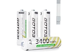 GOTOBI AA Rechargeable Lithium Batteries With 4 In 1 USB-C Charging Cable,1.5v 3400 mWh Rechargeable Lithium AA Batteries 4 Packs In One Storage GOTOBI