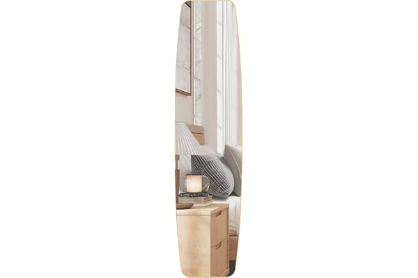 HOMCOM väggspegel med rundade hörn metallram 160 x 40 cm guld | Helkroppsspegel, fönsterspegel, dekorativ hängspegel, hallspe