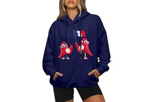 BOSSETY- 𝐏𝐡𝐫𝐲𝐠𝐞 Sweat Femme, Sweat à Imprimé Mascotte - JJeux Olympiques et Paralympiques, Chemise à col Rond en Polaire pour Femme, Sweat-Shirt Décontracté à la Mode