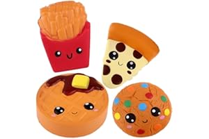 ANBOOR Squishies Pizza Biscotti Torta al Cioccolato e Patatine Fritte Kawaii profumato Soft Slow Simulazione Cibo Stress Relief Kids Toy Collezione Regalo Puntelli Decorativi 4 Pezzi
