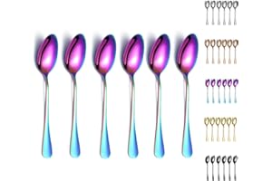 Cucchiai da tavola Rainbow, Kyraton 6 pezzi 19 cm Cucchiaio da tavola in acciaio inossidabile con placcatura in titanio colorato, Cucchiai da zuppa, Cucchiai da dessert Set di 6