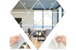 SHUIYUE Lot de 14 autocollants muraux triangulaires en acrylique - Réglage amovible - Miroir DIY pour la maison, la chambre à coucher, la décoration de fond (argenté)