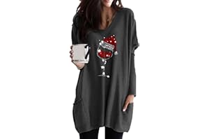 OMZIN Damen Weihnachten Sweatshirt Langarmshirt Weihnachtspullover mit Komisch gedruckt Xmas Outfit