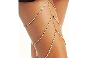 Atentuyi Geschichtet Strass Bein Kette Gold Oberschenkel Kette Cz Oberschenkel Bein Kette Sexy Nachtclub Cz Körper Kette Elastische Harness Strand Bikini Kristall Bein Schmuck Für Frauen Und Mädchen