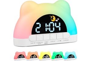 PENYUY Sunrise Alarm Clock, Kids Alarm Clock for Sleep Training with 11 RGB Color Lights & 3 Levels of Brightness Adjustable, Dual Alarms, LED OK to Wake Clock for Girls Boys Teens Heavy Sleepers