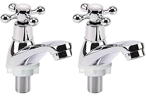 XJYMCOM 2PCS Basin Taps Victorian Cross Handle Hot Cold Wash Hand Basin Taps Polished Chrome Basin and Bath Basin Pillar Taps for Kitchen Bathroom