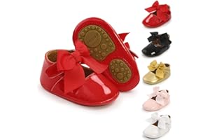 Sonsage Infant Baby Girls Bowknot Mary Jane Toddler PU Leather Soft Sole Princess Wedding Dress First Walking Flats Prewalker Newborn Ballet Shoes