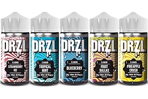 DRZL Vape Liquid, 5 x 100ml, Vape Juice, E Cigarette, For Vape Kits, Vape Gifts, Sub Ohm, No Nicotine, Shortfill Premium Strawberry Ice+Tropical Mint+Blueberry+Fruit Ballad+Pineapple Crush Flavour E Liquid