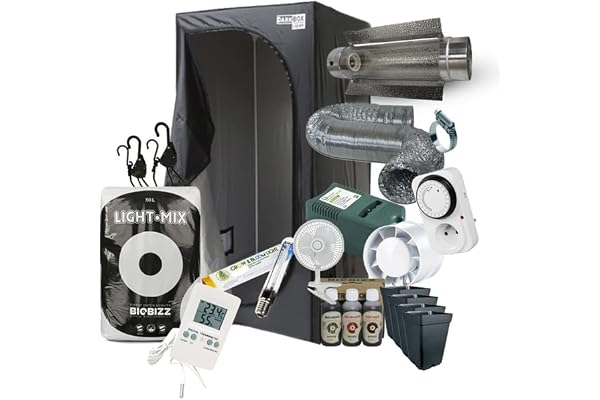 HYDROPLANETE Pack Chambre de Culture Indoor - Tente 80, 100 ou 120cm - kit Cooltube HPS 250, 400 ou 600W - Inclus Engrais, Pots et terreau Biobizz - Pret-à-Planter ! (120x120x200cm - 600W)