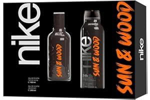 NIKE - Sun & Wood Colonia 100 ml + Desodorante 200 ml, Estuche de Regalo Hombre, Eau de Toilette Natural y Masculina, Aroma Amaderado Frutal Ambarado, Fragancia Fresca y Duradera
