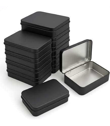 22 Scatole Di Latta Rettangolari Con Coperchio Incernierato - 11,5x8,5x2,2 Cm - Contenitori Metallici Per Piccoli Oggetti E Craft - Colore Nero