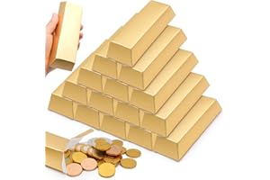 TULEBOLIAN 20pcs BoîTe à Bonbons à Barres D'Or，Lingot D'Or BoîTe-Cadeau，Feuille TréSor Brique Casino Papier BoîTes Pirate ThèMe FêTe Fournitures，FêTe Fournitures DéCor，Facile à Assembler Et RéUtilisable