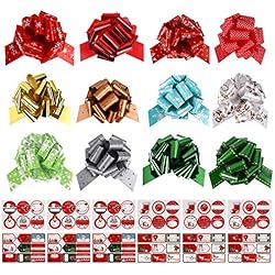 M METERXITY Paquete De 20 Lazos De Cinta De Plástico De 8 Pulgadas Con Borde Dorado Para Envolver Regalos/bodas/flores/canastas, Lazos De Satén [lazo De Regalo Rojo Rosa