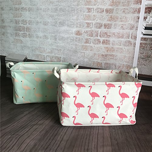 Inwagui Faltbar Leinen Wäschekorb Stoff Haushalt Organizer Korb Wäschesammler Wäschesack Kleiderschrank Organizer 39* 25* 22cm-Flamingo A - 5