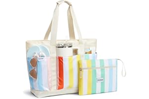 G4Free 35/50L Foldable Beach Bag with Zipper Pockets, Waterproof Tote Pool Handbags for Women, Compatible with Stanley Cup, Weekender, Travel, Holiday