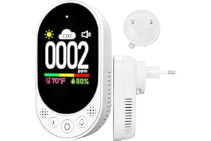 LSENLTY Kohlendioxid-Detektor-Stecker für die Wand, 3-in-1-CO2-Messgerät (Temperatur, Luftfeuchtigkeit und CO2-Wert), hochpräziser CO2-Monitor mit Alarmfunktion und manueller Kalibrierung für Home RV