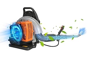 BLODFUNE Petrol Leaf Blower, Ergonomic Design Leaf Blower Petrol with Adjustable Backpack Shoulder Straps & Multi-Level Speed, Leaf Blowers for Gardens Patios Gutters Driveways(63cc 665CFM)