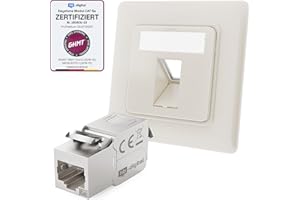 hb-digital CAT 6a Gniazdo sieciowe podtynkowe 1-portowe RAL9010 czysta biel + 1 x CAT 6a Keystone RJ45 moduł LAN Ethernet Keystone puszka gniazdo wtykowe do CAT 5e CAT 6 CAT 6a 500MHz 10 Gbit/s STP