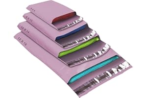 YUNJU 50 różowych torebek pocztowych, samoprzylepne, mocne, wodoodporne, plastikowe koperty na paczki, opakowania, małe, średnie, duże torby kurierskie, 4 rozmiary, różowe