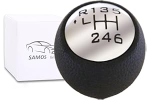 Samos® Pomo Palanca de Cambios 6 Velocidades compatible con Peugeot 207 208 307 308 407 807 2008 3008 5008 Expert y Citroën DS C3 C4 Picasso C5 C8 Jumpy [Algunos modelos girar la chapita(VIDEO)]