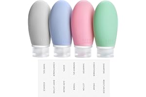 Opret Flacon de Voyage en Silicone Accessoires - 100ml 4 Pcs, Contenant Voyage Flacon Vide, Etanches, pour Shampoing, Lotion, Creme et Liquide, Approuve par FDA sans BPA